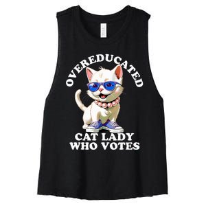 Overeducated Cat Lady Who Votes For Kamala Harris 2024 Funny Women's Racerback Cropped Tank