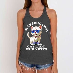 Overeducated Cat Lady Who Votes For Kamala Harris 2024 Funny Women's Knotted Racerback Tank