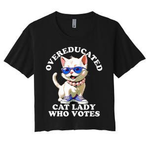 Overeducated Cat Lady Who Votes For Kamala Harris 2024 Funny Women's Crop Top Tee