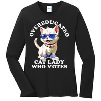 Overeducated Cat Lady Who Votes For Kamala Harris 2024 Funny Ladies Long Sleeve Shirt