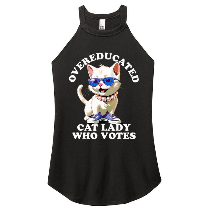 Overeducated Cat Lady Who Votes For Kamala Harris 2024 Funny Women's Perfect Tri Rocker Tank