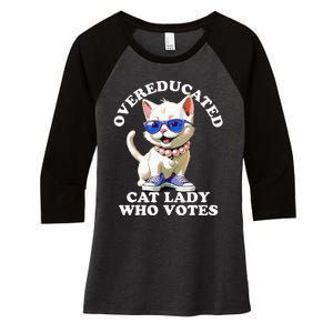 Overeducated Cat Lady Who Votes For Kamala Harris 2024 Funny Women's Tri-Blend 3/4-Sleeve Raglan Shirt