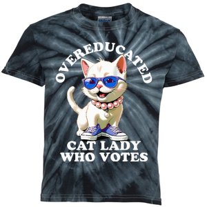 Overeducated Cat Lady Who Votes For Kamala Harris 2024 Funny Kids Tie-Dye T-Shirt