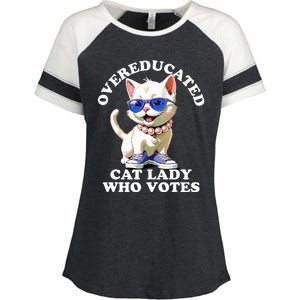 Overeducated Cat Lady Who Votes For Kamala Harris 2024 Funny Enza Ladies Jersey Colorblock Tee