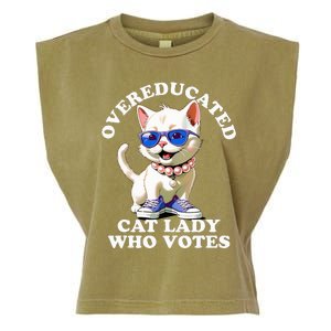 Overeducated Cat Lady Who Votes For Kamala Harris 2024 Funny Garment-Dyed Women's Muscle Tee