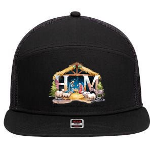 Oh Come Let Us Adore Him Jesus Christ Christmas Holiday 7 Panel Mesh Trucker Snapback Hat