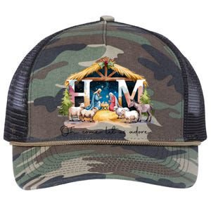 Oh Come Let Us Adore Him Jesus Christ Christmas Holiday Retro Rope Trucker Hat Cap