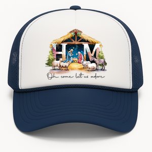 Oh Come Let Us Adore Him Jesus Christ Christmas Holiday Trucker Hat