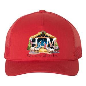 Oh Come Let Us Adore Him Jesus Christ Christmas Holiday Yupoong Adult 5-Panel Trucker Hat