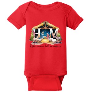 Oh Come Let Us Adore Him Jesus Christ Christmas Holiday Baby Bodysuit