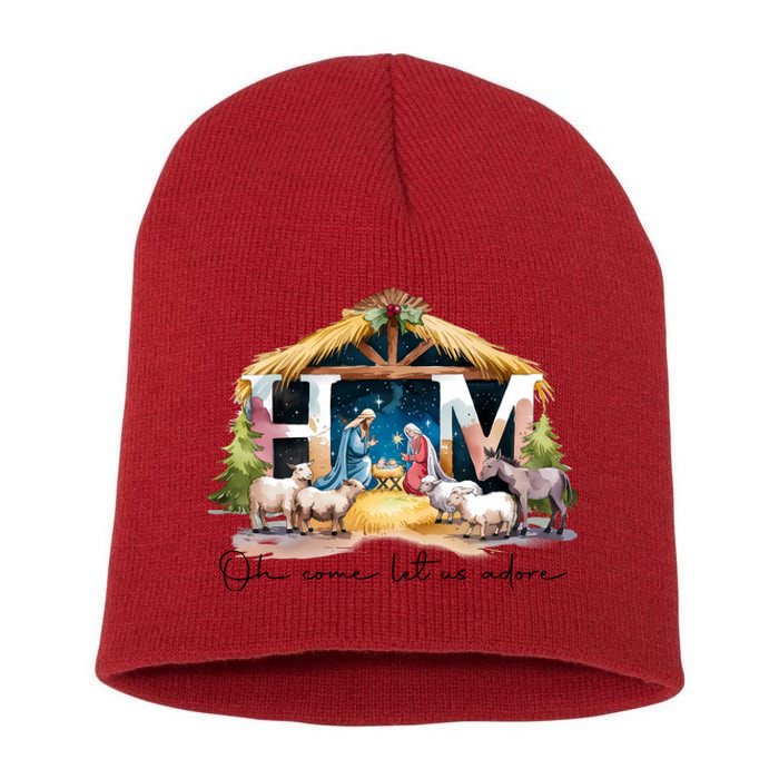 Oh Come Let Us Adore Him Jesus Christ Christmas Holiday Short Acrylic Beanie