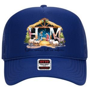 Oh Come Let Us Adore Him Jesus Christ Christmas Holiday High Crown Mesh Back Trucker Hat