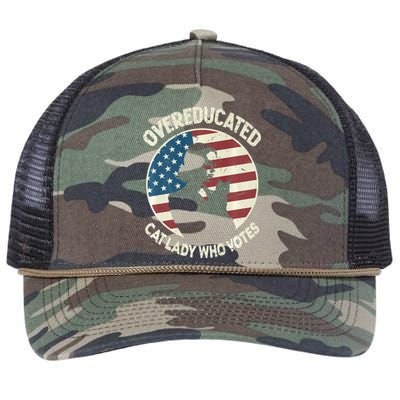 Overeducated Cat Lady Who Votes Retro Rope Trucker Hat Cap