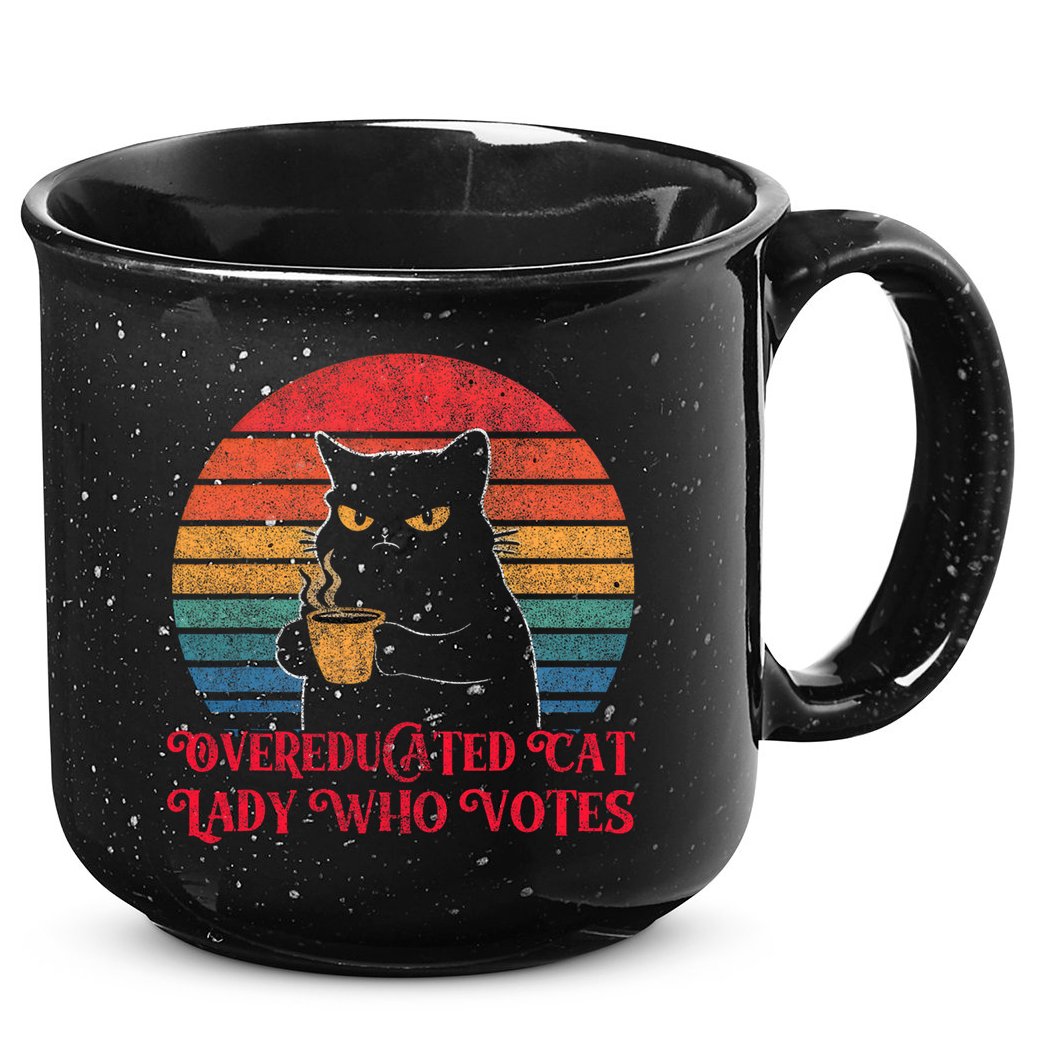 Overeducated Cat Lady Who Votes 2024 Election Vintage Cat 15oz Campfire Ceramic Mug