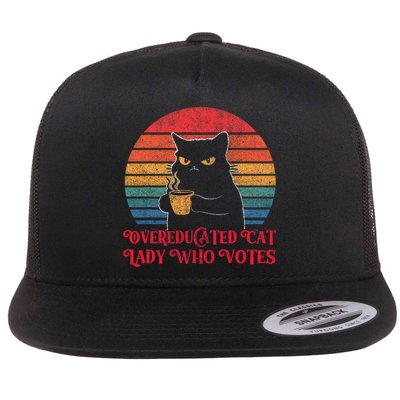 Overeducated Cat Lady Who Votes 2024 Election Vintage Cat Flatbill Hat