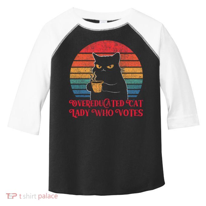 Overeducated Cat Lady Who Votes 2024 Election Vintage Cat Toddler Fine Jersey T-Shirt