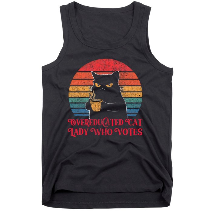 Overeducated Cat Lady Who Votes 2024 Election Vintage Cat Tank Top