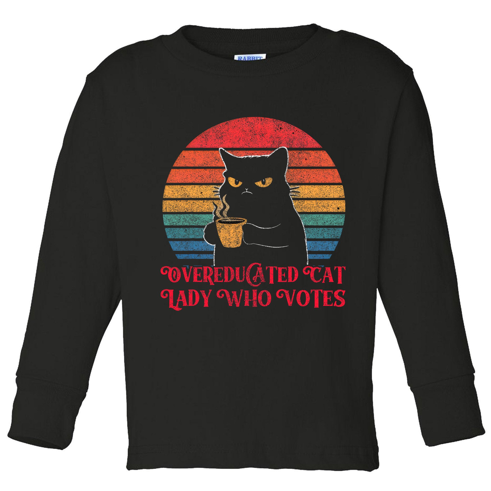 Overeducated Cat Lady Who Votes 2024 Election Vintage Cat Toddler Long Sleeve Shirt