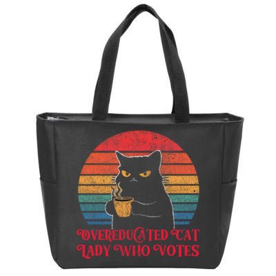 Overeducated Cat Lady Who Votes 2024 Election Vintage Cat Zip Tote Bag