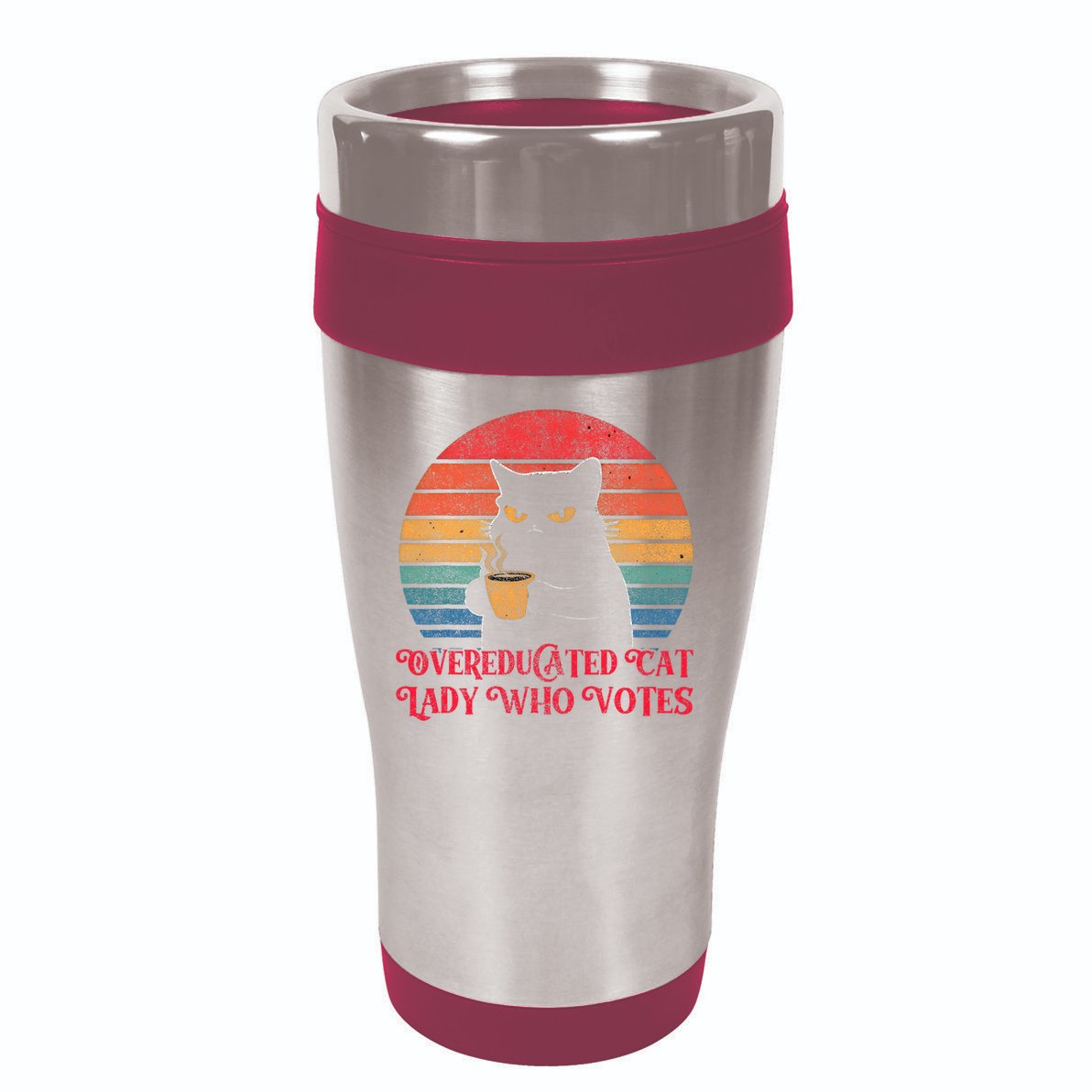 Overeducated Cat Lady Who Votes 2024 Election Vintage Cat 16oz Travel Tumbler