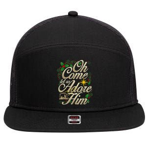 Oh Come Let Us Adore Him Nativity Christmas Religious Jesus 7 Panel Mesh Trucker Snapback Hat