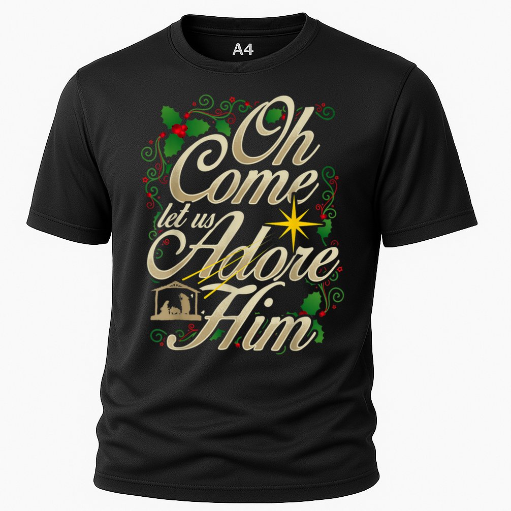 Oh Come Let Us Adore Him Nativity Christmas Religious Jesus Cooling Performance Crew T-Shirt