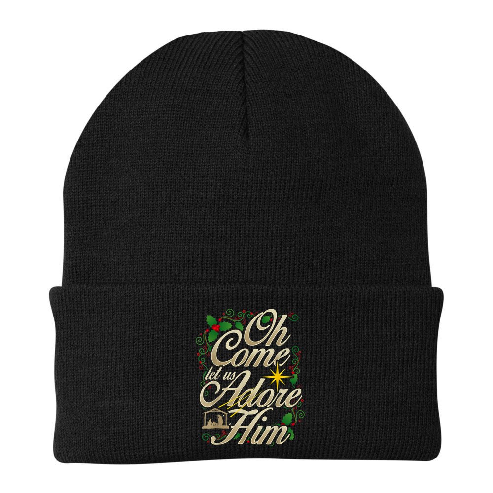 Oh Come Let Us Adore Him Nativity Christmas Religious Jesus Beanie