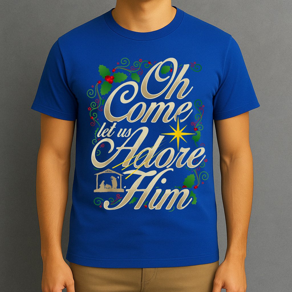 Oh Come Let Us Adore Him Nativity Christmas Religious Jesus T-Shirt