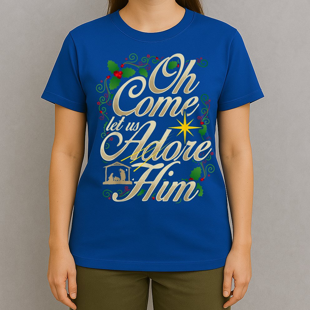 Oh Come Let Us Adore Him Nativity Christmas Religious Jesus T-Shirt