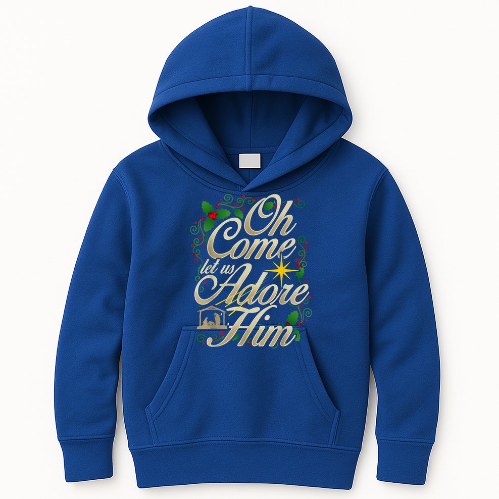 Oh Come Let Us Adore Him Nativity Christmas Religious Jesus Kids Hoodie