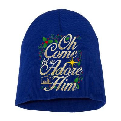 Oh Come Let Us Adore Him Nativity Christmas Religious Jesus Short Acrylic Beanie