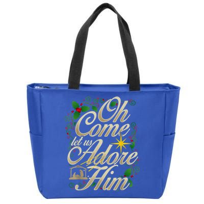 Oh Come Let Us Adore Him Nativity Christmas Religious Jesus Zip Tote Bag