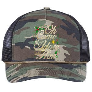 Oh Come Let Us Adore Him Nativity Christmas Religious Jesus Retro Rope Trucker Hat Cap