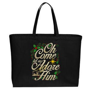 Oh Come Let Us Adore Him Nativity Christmas Religious Jesus Cotton Canvas Jumbo Tote