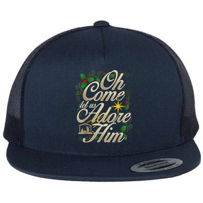 Oh Come Let Us Adore Him Nativity Christmas Religious Jesus Flat Bill Trucker Hat