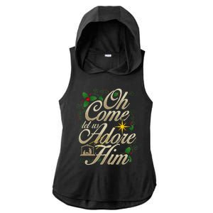 Oh Come Let Us Worship Him Christmas Nativity Scene Christmas Ladies PosiCharge Tri-Blend Wicking Draft Hoodie Tank