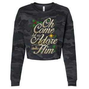 Oh Come Let Us Worship Him Christmas Nativity Scene Christmas Cropped Pullover Crew