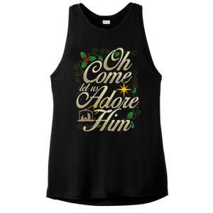 Oh Come Let Us Worship Him Christmas Nativity Scene Christmas Ladies PosiCharge Tri-Blend Wicking Tank