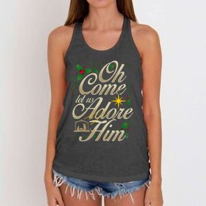 Oh Come Let Us Worship Him Christmas Nativity Scene Christmas Women's Knotted Racerback Tank