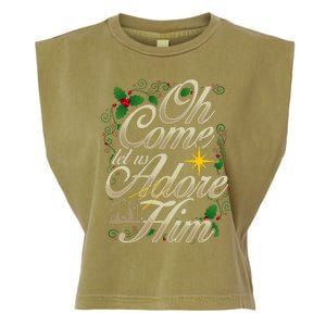 Oh Come Let Us Worship Him Christmas Nativity Scene Christmas Garment-Dyed Women's Muscle Tee