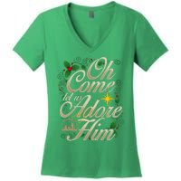 Oh Come Let Us Worship Him Christmas Nativity Scene Christmas Women's V-Neck T-Shirt