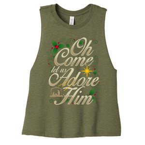 Oh Come Let Us Worship Him Christmas Nativity Scene Christmas Women's Racerback Cropped Tank