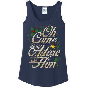 Oh Come Let Us Worship Him Christmas Nativity Scene Christmas Ladies Essential Tank