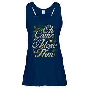 Oh Come Let Us Worship Him Christmas Nativity Scene Christmas Ladies Essential Flowy Tank