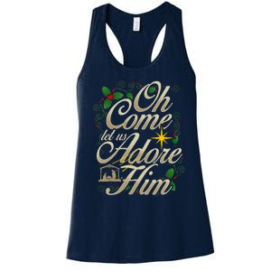 Oh Come Let Us Worship Him Christmas Nativity Scene Christmas Women's Racerback Tank