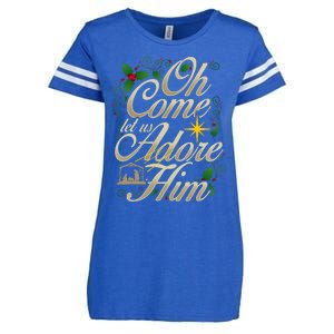 Oh Come Let Us Worship Him Christmas Nativity Scene Christmas Enza Ladies Jersey Football T-Shirt