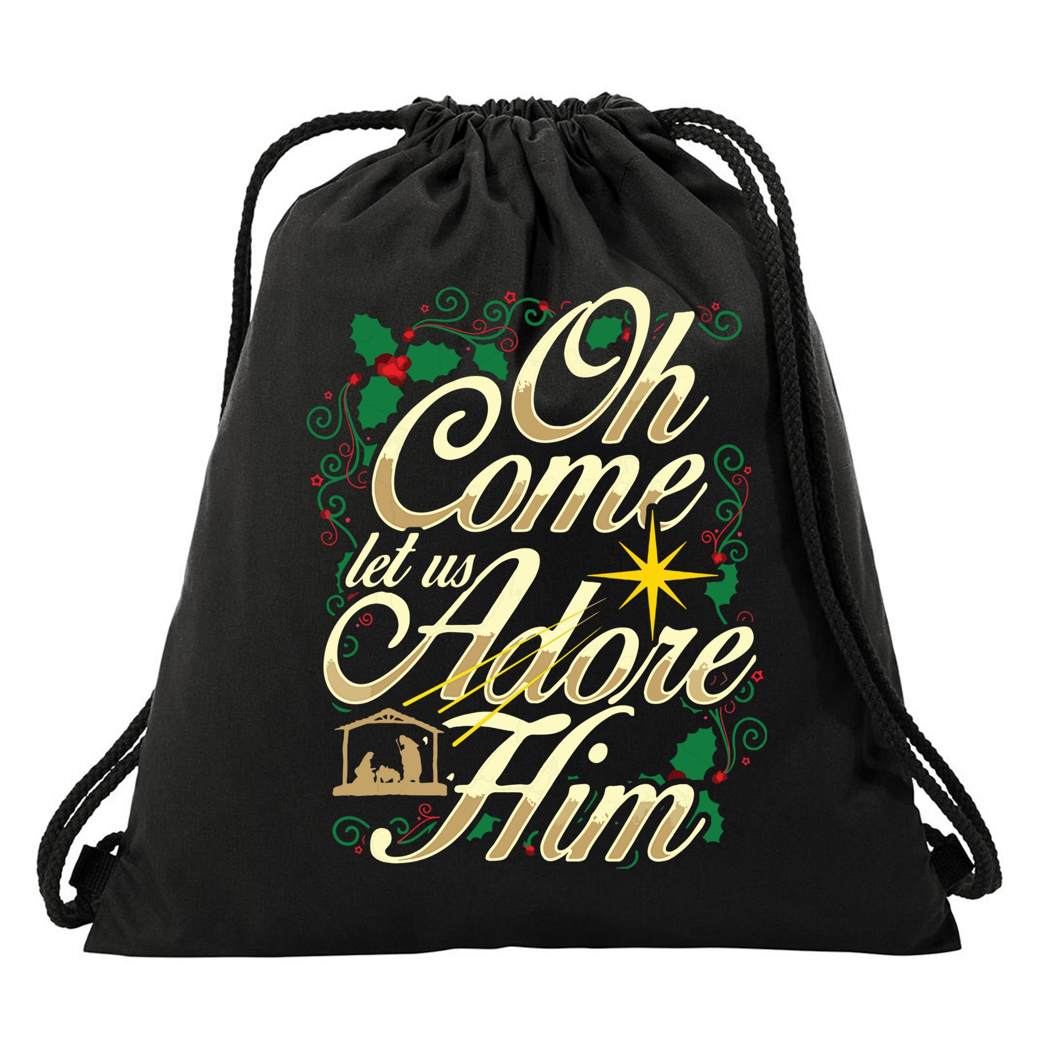 Oh Come Let Us Adore Him Nativity Christmas Religious Jesus Drawstring Bag