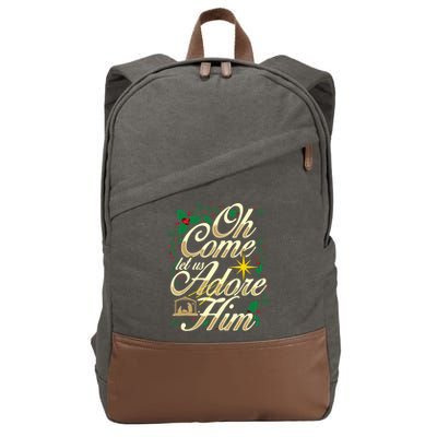 Oh Come Let Us Adore Him Nativity Christmas Religious Jesus Cotton Canvas Backpack