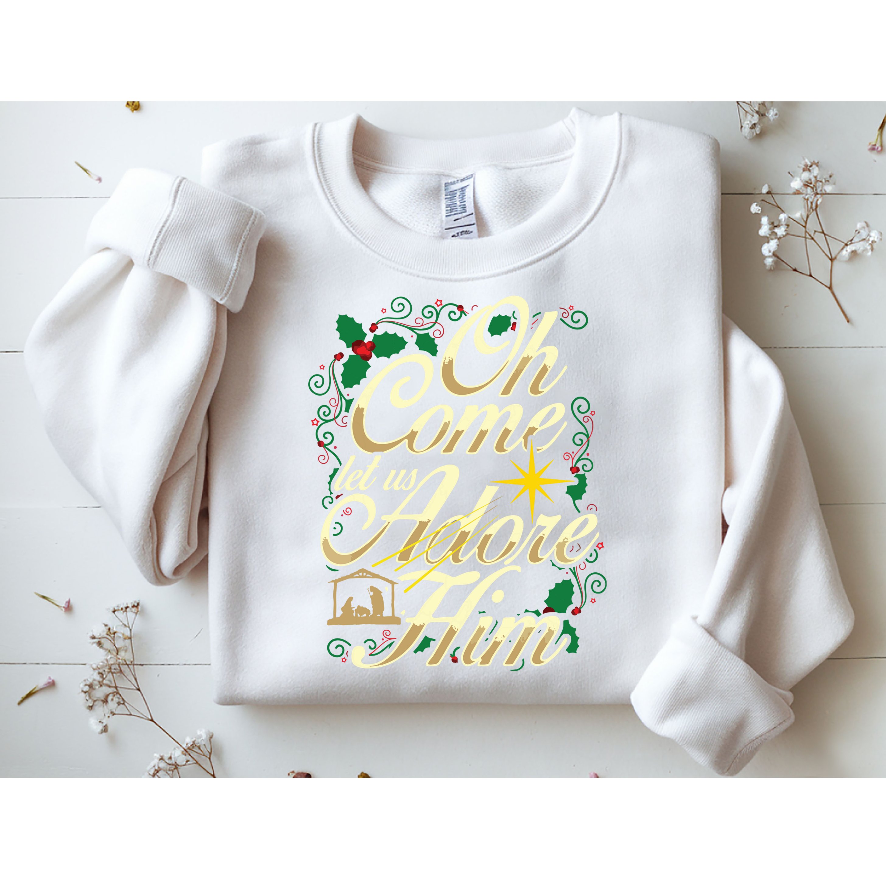 Oh Come Let Us Adore Him Nativity Christmas Religious Jesus Sweatshirt