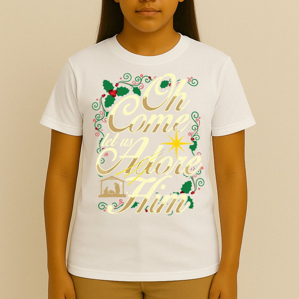 Oh Come Let Us Adore Him Nativity Christmas Religious Jesus T-Shirt